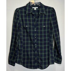 Banana‎ republic long sleeve button up blue & green plaid shirt women’s sz Small
